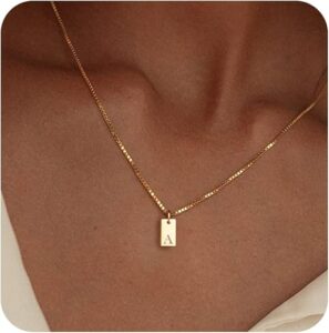 Initial Necklaces for Women 14K Gold Plated Letter Necklace Dainty Gold Name Necklace Personalized Initial Tag Pendant Necklace for Women Trendy Gold Jewelry