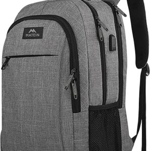 MATEIN Travel Laptop Backpack, Business Anti Theft Slim Sturdy Laptops Backpack with USB Charging Port, Water Resistant College School Computer Bag Gift for Men & Women Fits 15.6 Inch Notebook, Grey