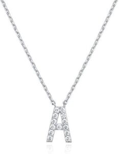 PAVOI 14K White Gold Plated Cubic Zirconia Initial Necklace | Letter Dainty Necklaces for Women