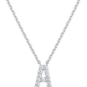 PAVOI 14K White Gold Plated Cubic Zirconia Initial Necklace | Letter Dainty Necklaces for Women