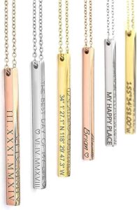 Personalized Coordinates Necklaces for Women Christmas Gift for Her Custom Engraved Bar Jewelry with Kids Names - 4SBN