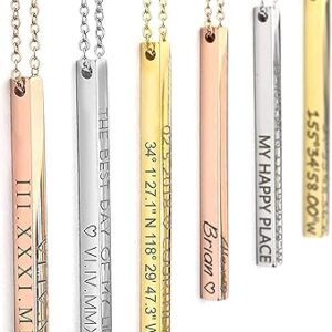 Personalized Coordinates Necklaces for Women Christmas Gift for Her Custom Engraved Bar Jewelry with Kids Names - 4SBN