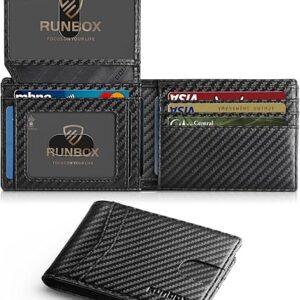 RUNBOX Wallet for Men Slim Rfid Leather 2 ID Window With Gift Box